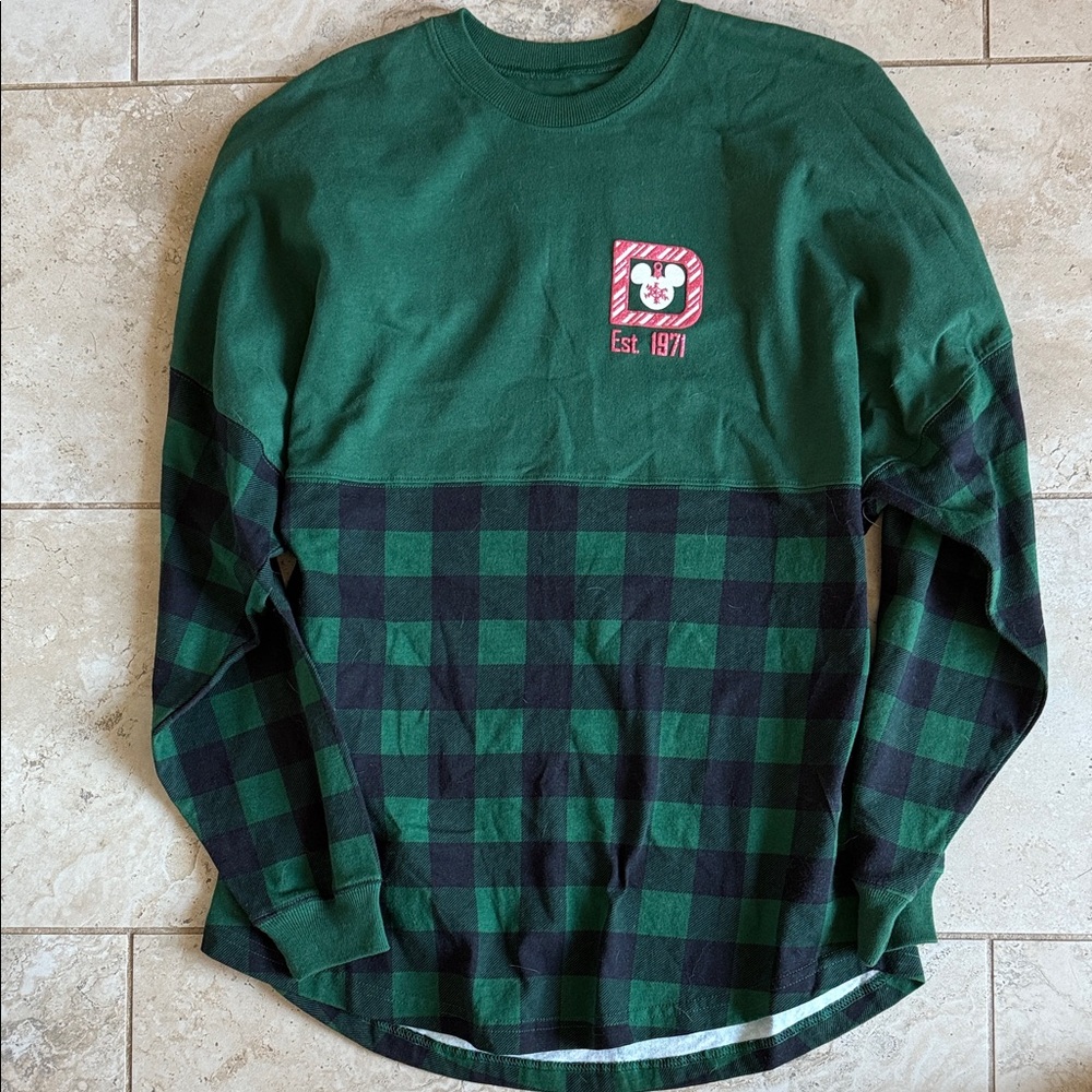 Disney Green and Black Plaid Long Sleeve spirit jersey Shirt